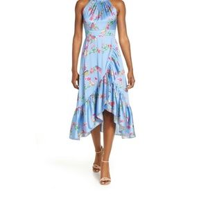 Eliza J Flounce Hem Halter Faux Wrap Dress